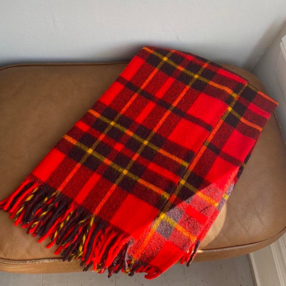 Vintage 1970s Faribo Tartan Wool Throw Blanket